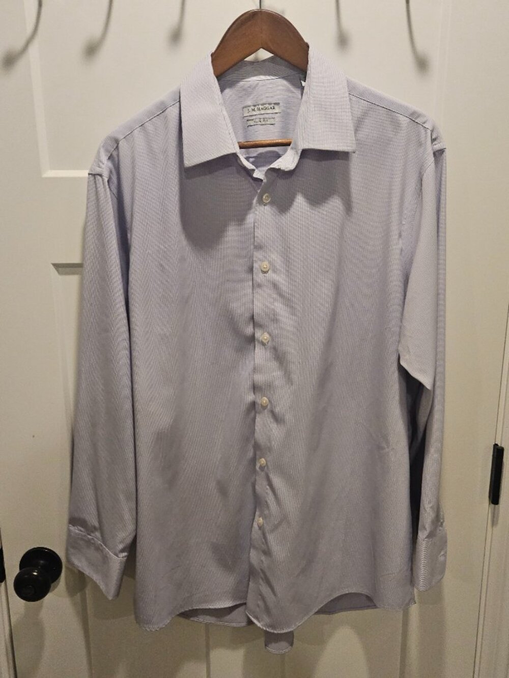 J.M. Haggar Slim Fit French Cuff Dress Shirt 17-17.5 34/35 Blue Check